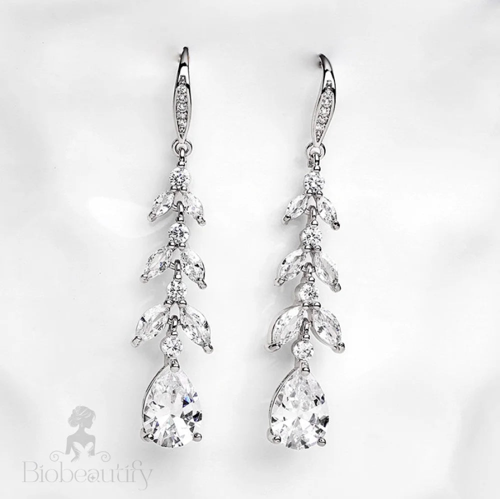 Cubic Zirconia Bridal Drop Earrings In Rose Gold And Silver - Marilee