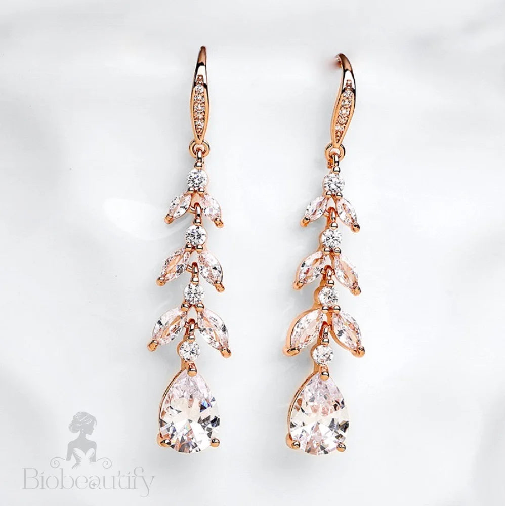 Cubic Zirconia Bridal Drop Earrings In Rose Gold And Silver - Marilee