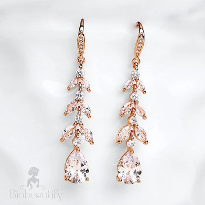 Cubic Zirconia Bridal Drop Earrings In Rose Gold And Silver - Marilee