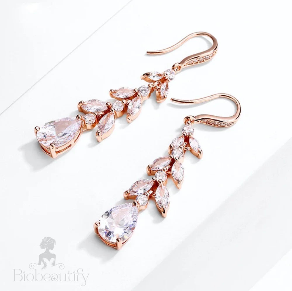 Cubic Zirconia Bridal Drop Earrings In Rose Gold And Silver - Marilee