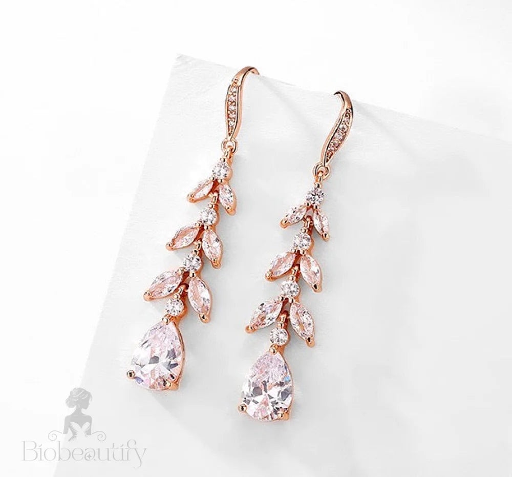 Wedding Jewelry - Cubic Zirconia Bridal Drop Earrings - Available in Rose Gold and Silver