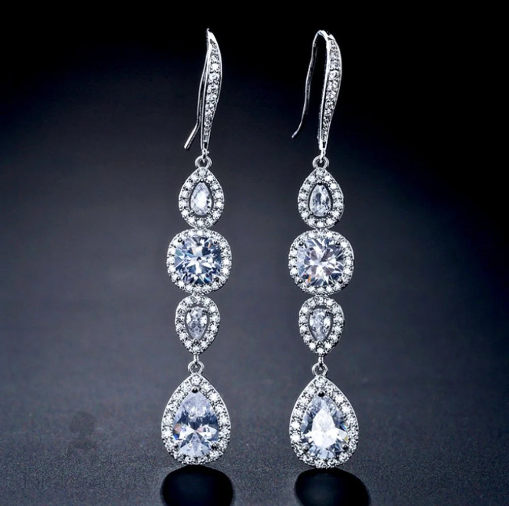 Wedding Jewelry - Cubic Zirconia Bridal Earrings - Available in Silver and Rose Gold