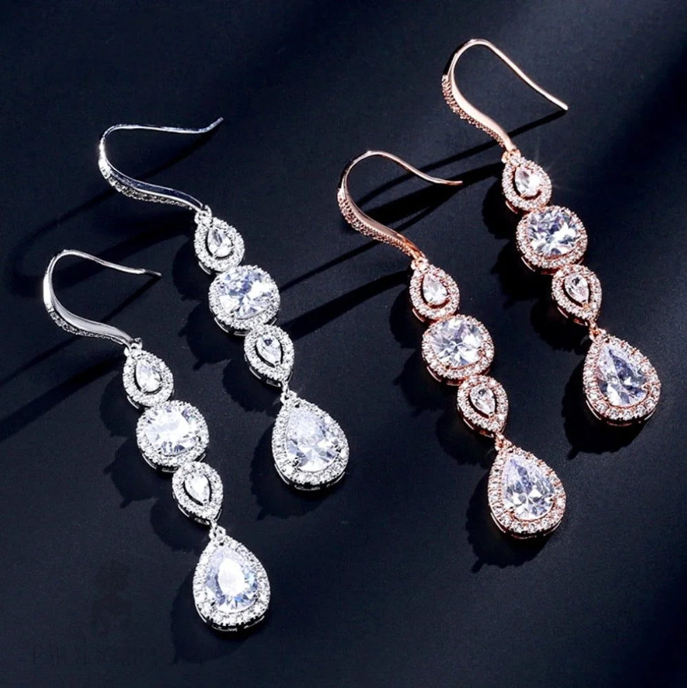 Cubic Zirconia Bridal Earrings By Michelle In Silver Rose Gold Yellow