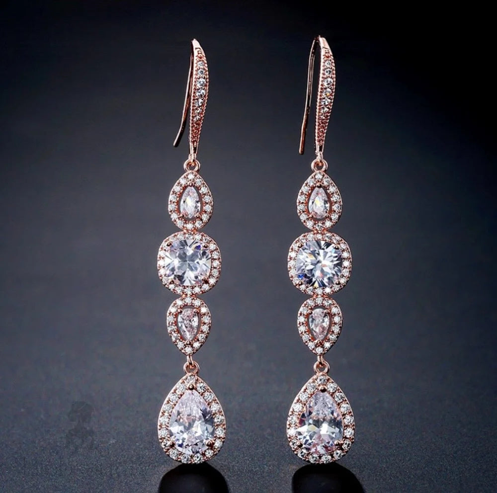 Wedding Jewelry - Cubic Zirconia Bridal Earrings - Available in Silver and Rose Gold