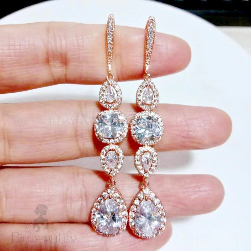 Cubic Zirconia Bridal Earrings By Michelle In Silver Rose Gold Yellow