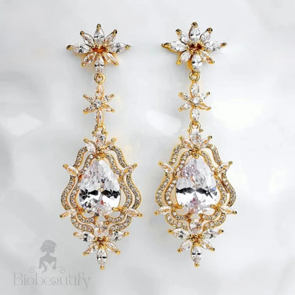 Cubic Zirconia Bridal Earrings In Silver And Gold