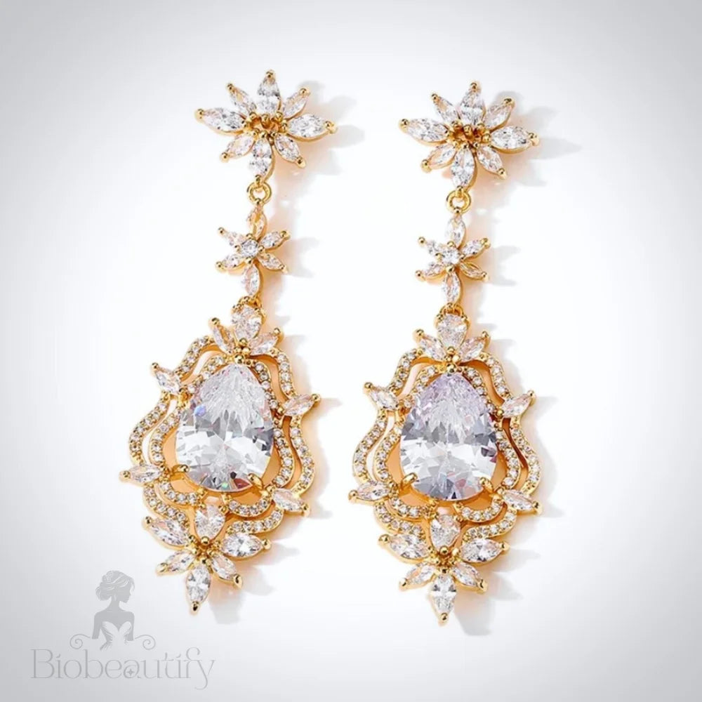 Cubic Zirconia Bridal Earrings In Silver And Gold