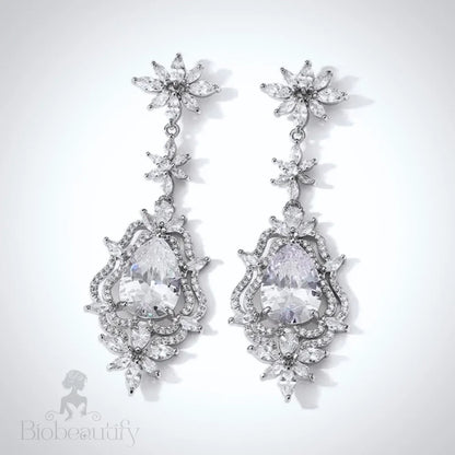 Cubic Zirconia Bridal Earrings In Silver And Gold