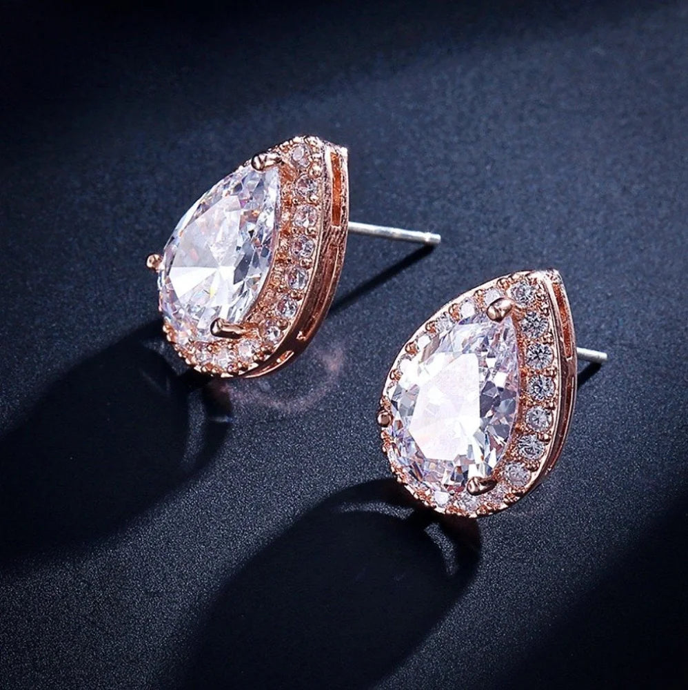 Wedding Jewelry - Cubic Zirconia Bridal Earrings - Available in Silver and Rose Gold