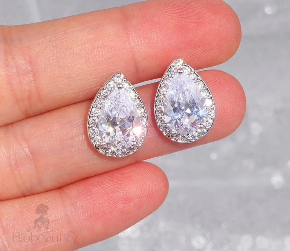 Cubic Zirconia Bridal Earrings In Silver And Rose Gold