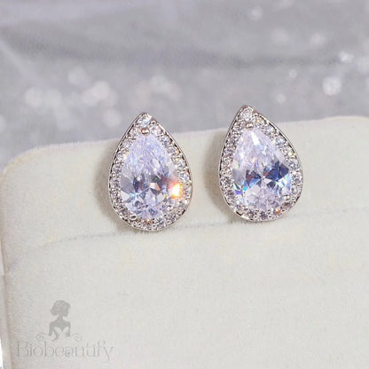 Cubic Zirconia Bridal Earrings In Silver And Rose Gold