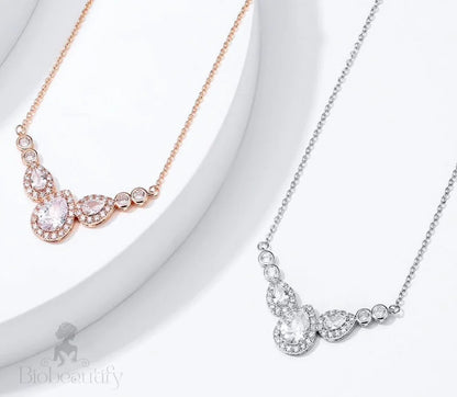 Cubic Zirconia Bridal Necklace - Lyric Design Silver And Rose Gold Options