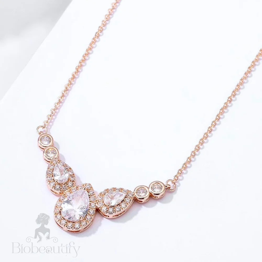 Cubic Zirconia Bridal Necklace - Lyric Design Silver And Rose Gold Options