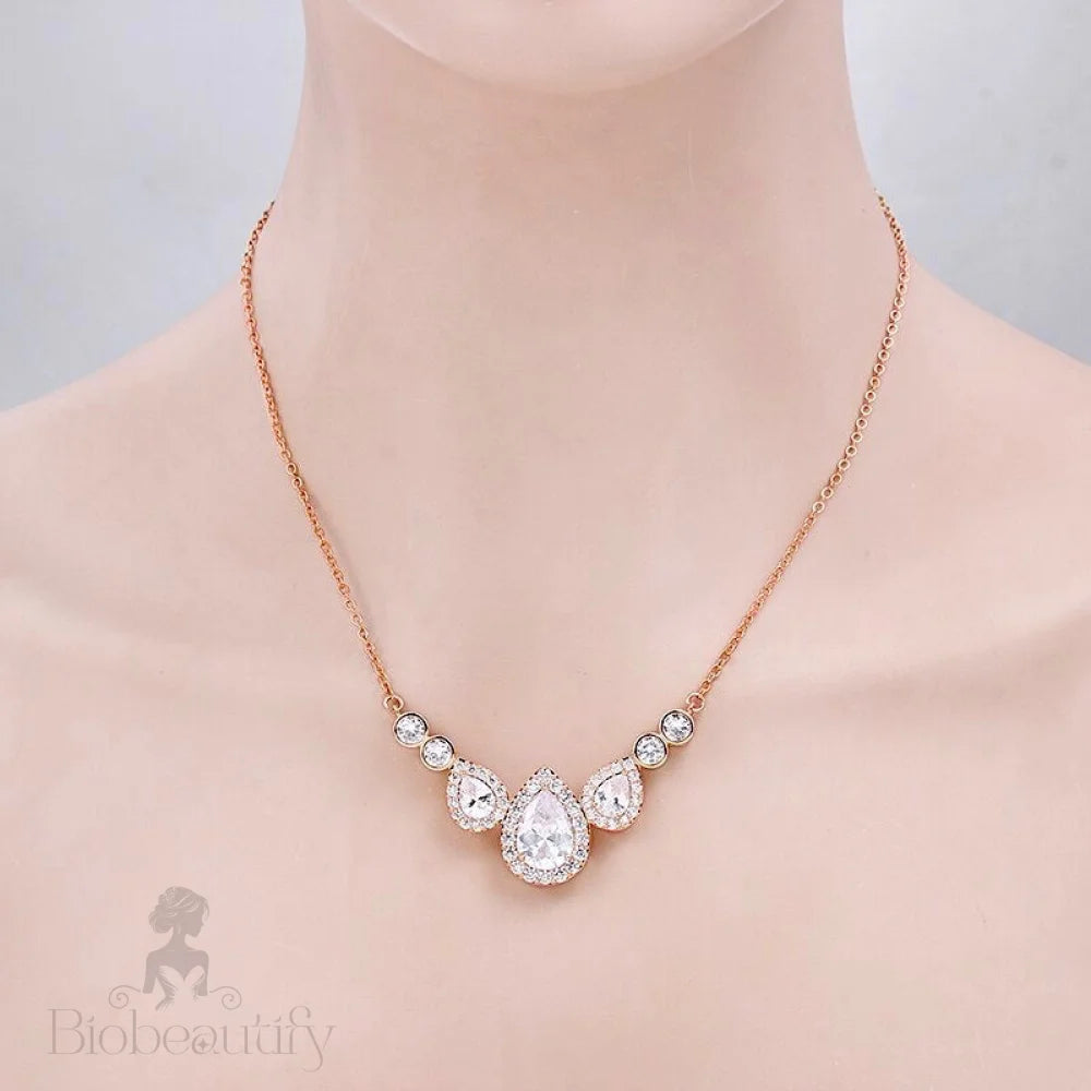 Cubic Zirconia Bridal Necklace - Lyric Design Silver And Rose Gold Options