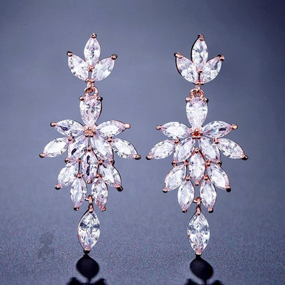 Wedding Jewelry - Cubic Zirconia Bridal Drop Earrings - Available in silver and Rose Gold