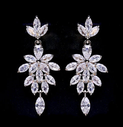 Cubic Zirconia Drop Earrings For Brides - Silver And Rose Gold Options Available