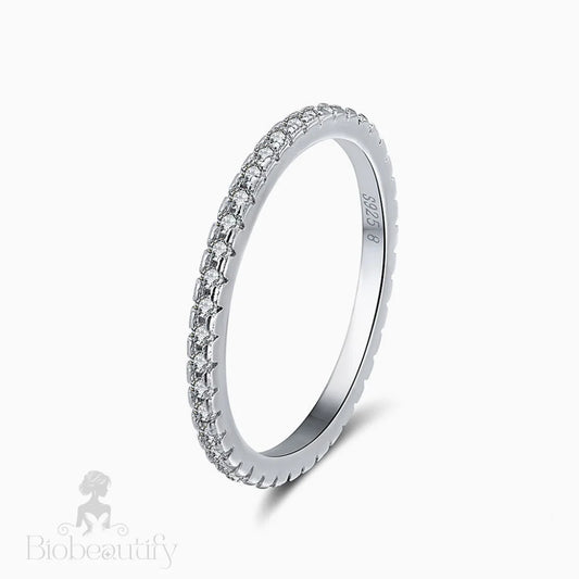 Cubic Zirconia Pave Set Sterling Silver Eternity Band Ring / 5