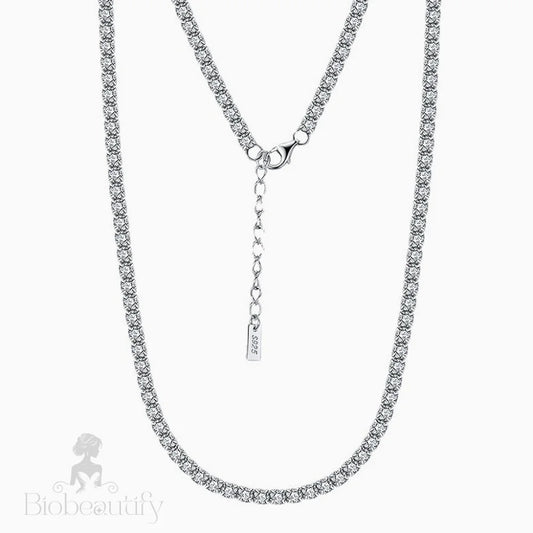 Cubic Zirconia Rhodium Plated Sterling Silver Tennis Necklace / 14 -16’’ 2.0Mm