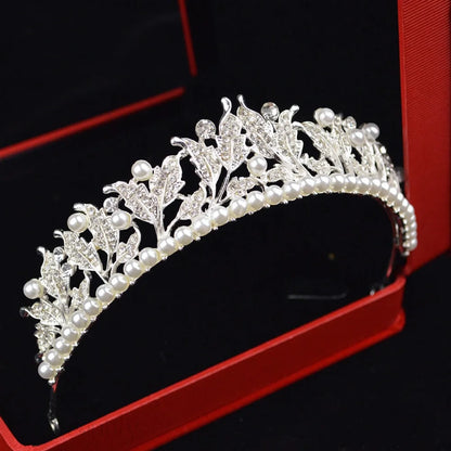 Cumbria Bridal Tiara With Pearl And Cubic Zirconia - Silver Yellow Gold Options Available