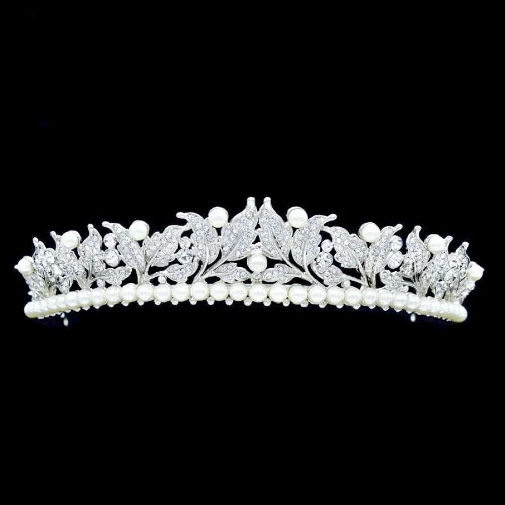 Cumbria Bridal Tiara With Pearl And Cubic Zirconia - Silver Yellow Gold Options Available