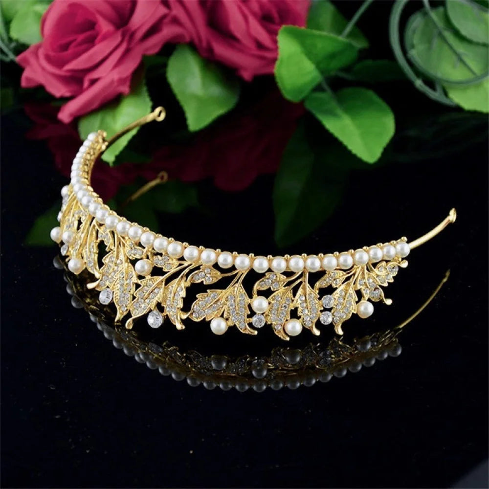 Cumbria Bridal Tiara With Pearl And Cubic Zirconia - Silver Yellow Gold Options Available