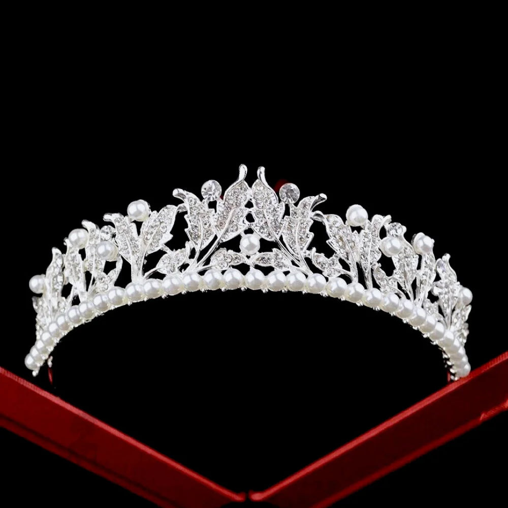 Wedding Hair Accessories - Pearl and Cubic Zirconia Bridal Tiara - Available in Silver and Yellow Gold