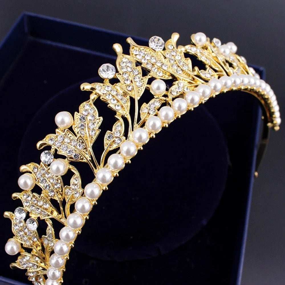 Cumbria Bridal Tiara With Pearl And Cubic Zirconia - Silver Yellow Gold Options Available