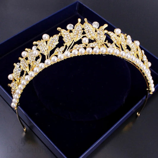 Wedding Hair Accessories - Pearl and Cubic Zirconia Bridal Tiara - Available in Silver and Yellow Gold