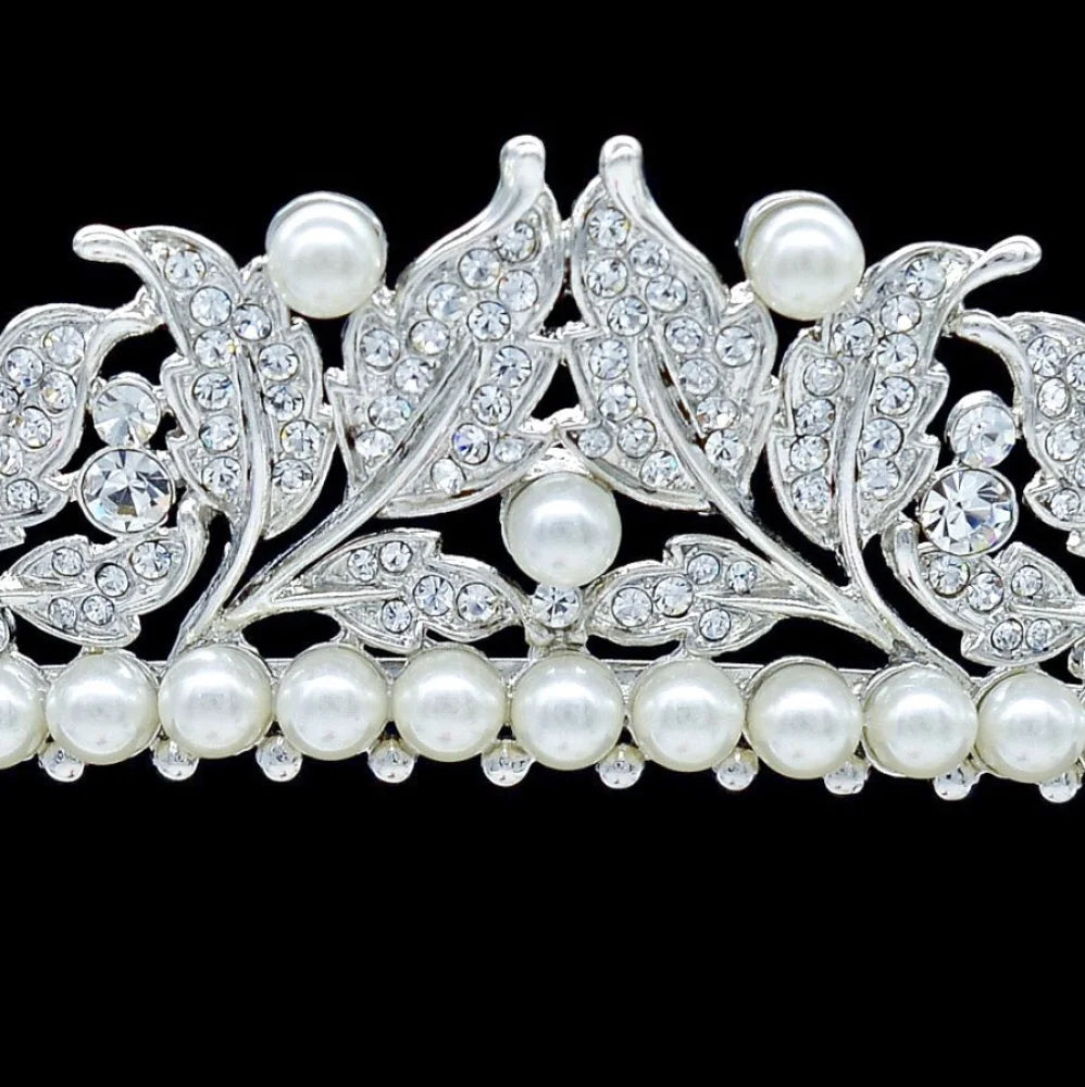 Cumbria Bridal Tiara With Pearl And Cubic Zirconia - Silver Yellow Gold Options Available