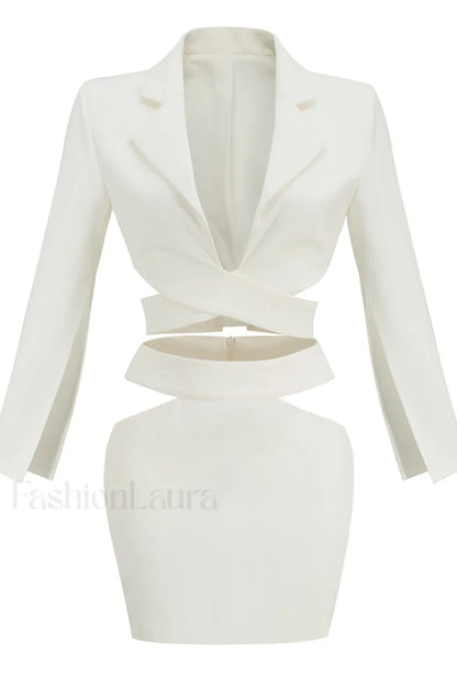 Cut Out Blazer Top Graceful + Mini Skirt Set