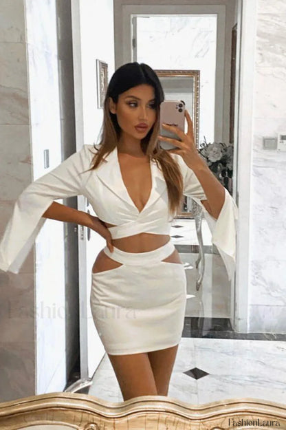 Cut Out Blazer Top Graceful + Mini Skirt Set