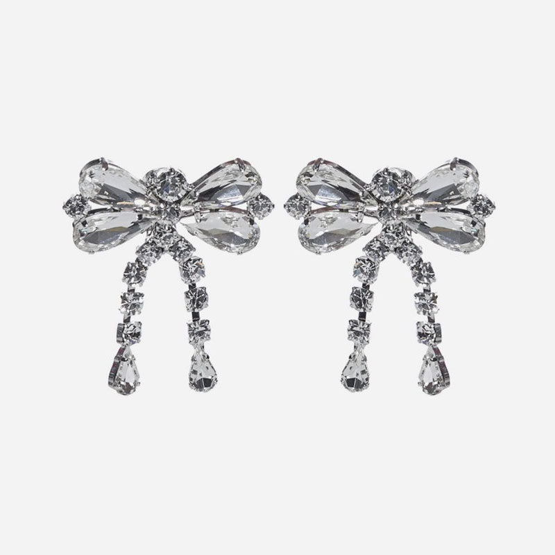 Rhinestone Bow Drop Earrings In Silver One Size /