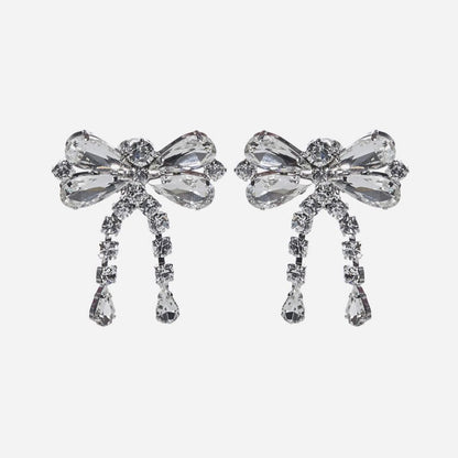 Rhinestone Bow Drop Earrings In Silver One Size /