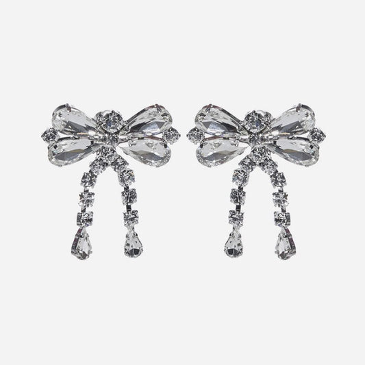 Rhinestone Bow Drop Earrings In Silver One Size /