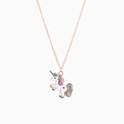 Fly Back Childhood Unicorn Pendant Necklace - Gold Plated One Size / White
