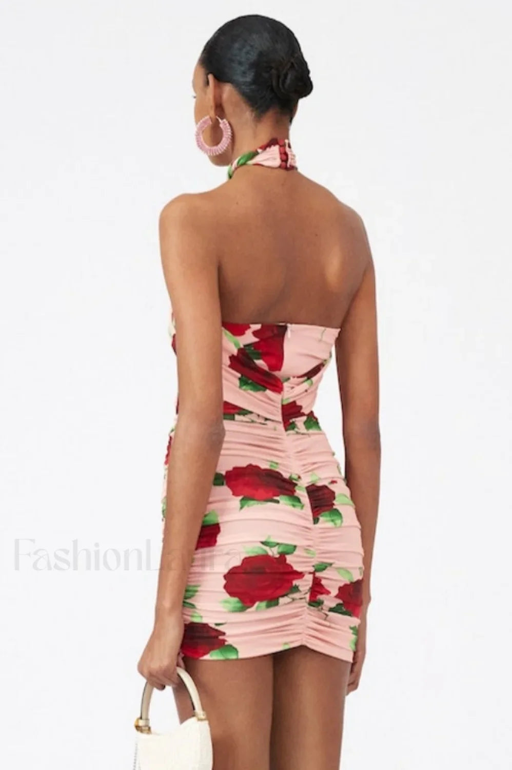Cutout Ruched Floral Charming Jersey Mini Dress