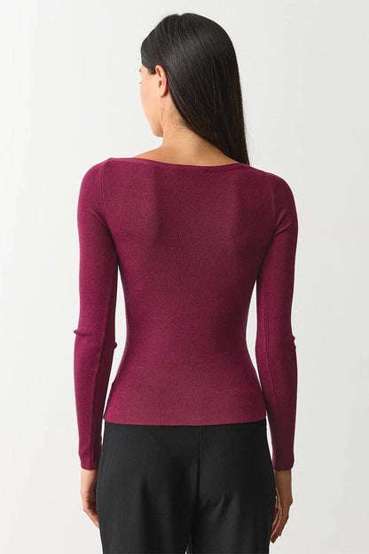 Boat Neck Fitted Fine Knit Sweater