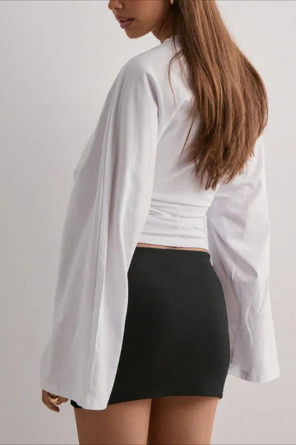 Cinched Waist Bell Sleeve Crew Neck Tee