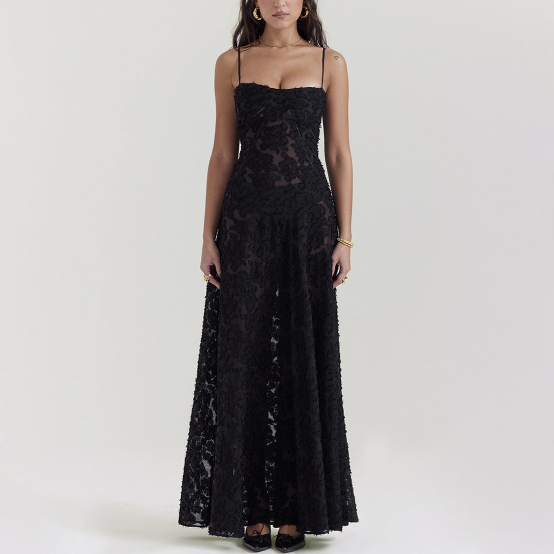 Lace-Up Back Maxi Dress With Suspender