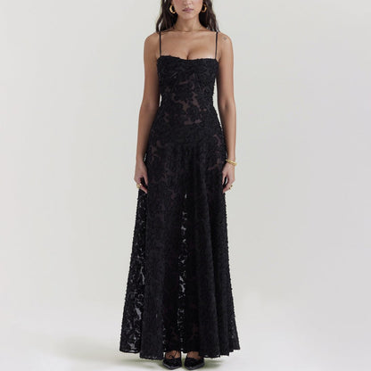 Lace-Up Back Maxi Dress With Suspender