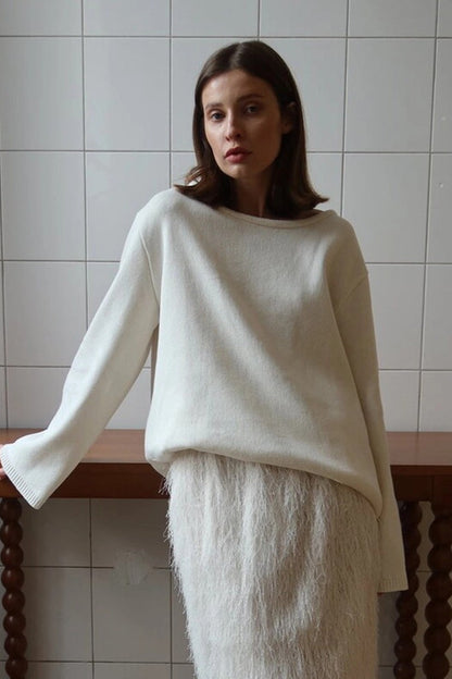 Open Back Boat Neck Knit Sweater