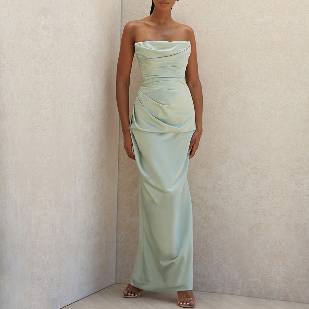 Satin Gown With Side Split Green / S