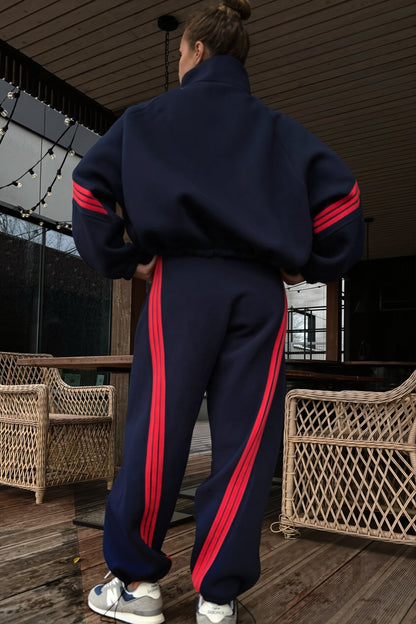 Striped Zip Jacket and Wide Leg Pants Set