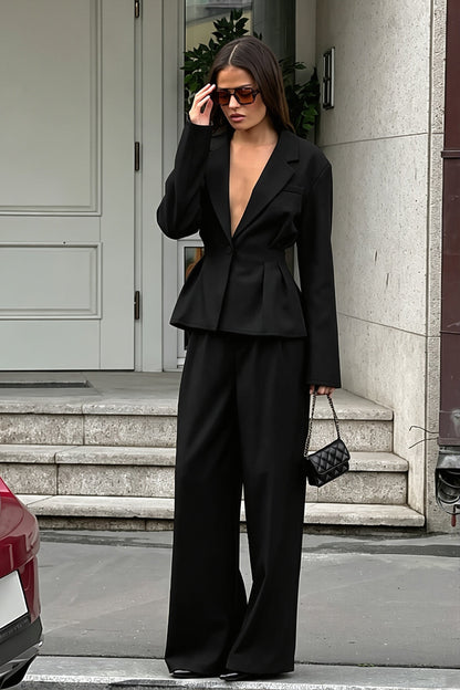 Fitted Waist Blazer and Wide Leg Pants Set