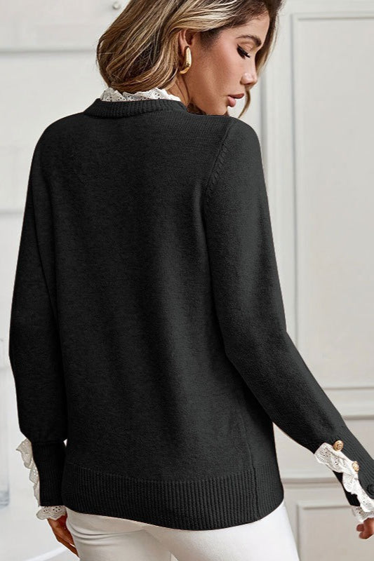 Lace Trim Crew Neck Sweater