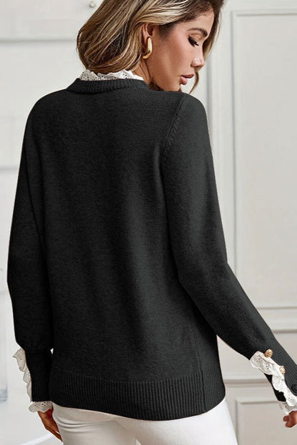 Lace Trim Crew Neck Sweater