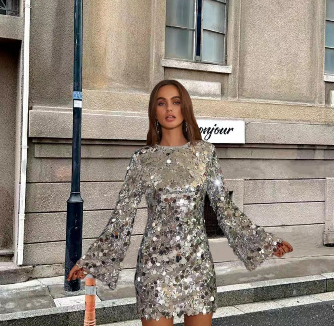 Silver Sequins Dress / L