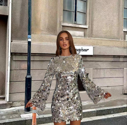 Silver Sequins Dress / L