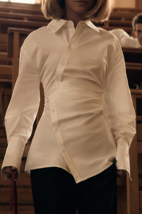 Collared Asymmetrical Button Blouse