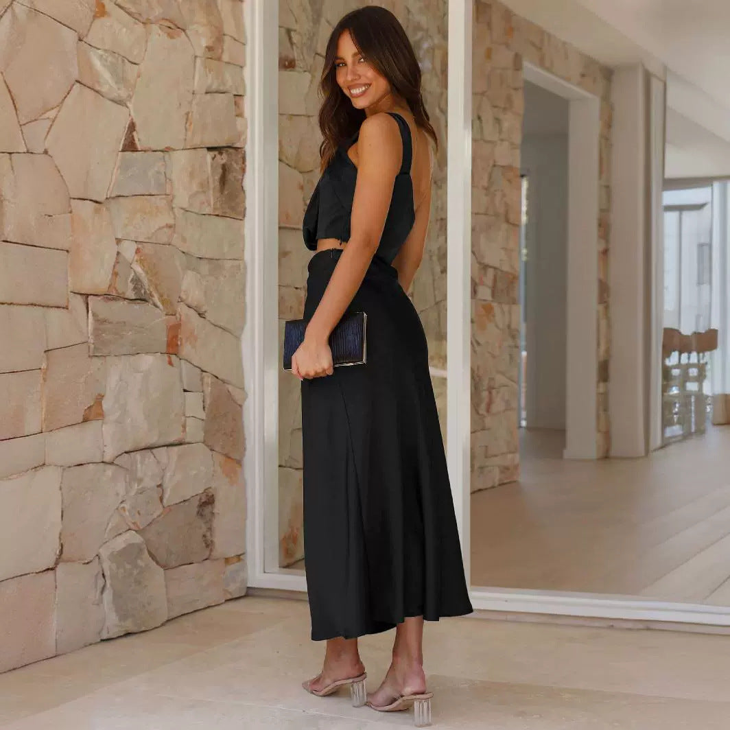 Satin Midi Dress With One Shoulder